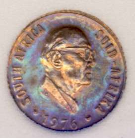 1976 Half Cent , Graded Proof 70, 1/2 Cent Coin, Deep Cameo, South Africa, Fouche, Rainbow Toned