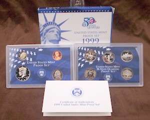 USA , 1999 Complete Proof Coin Set, Including Statehood Quarters, 9 coin Set