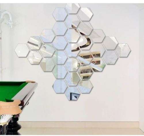 12 PCS 3D Hexagonal Mirror Wall Stickers Set, (Silver)