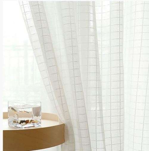 Chequered white voile curtains for hook or rod - 5mx2.3m - bargain! bargain! bargain!