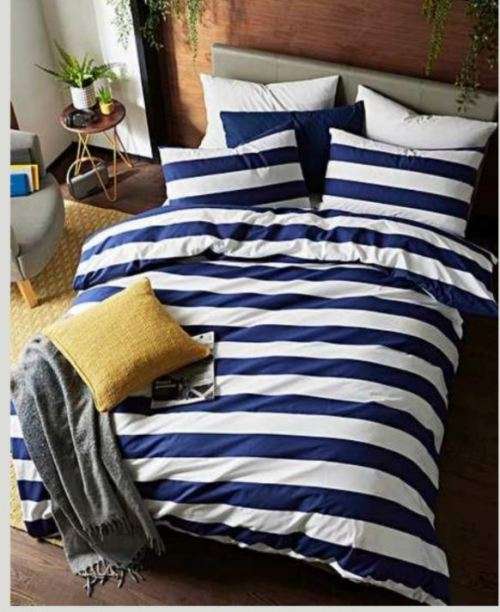 Navy stripe duvet cover set - Queen 230cm x 200cm + 2 pillowcases