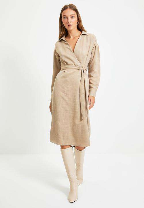 Belted double breasted collar dress - camel EU38/UK10