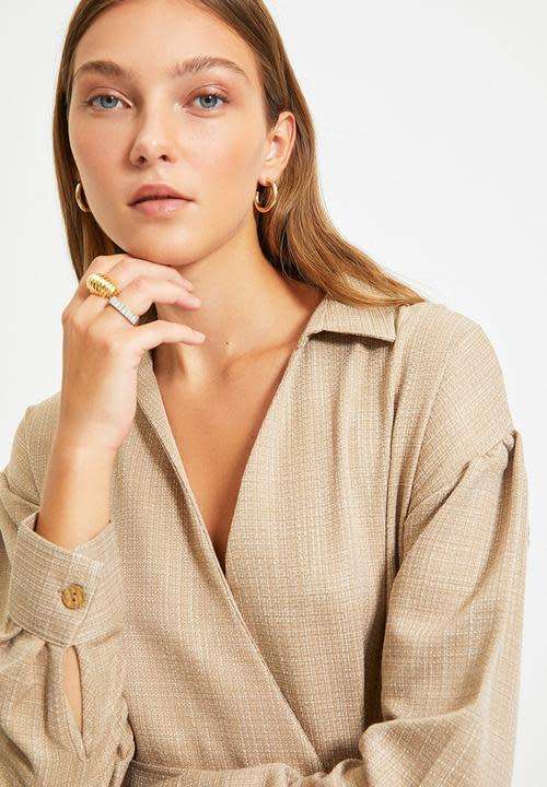 Belted double breasted collar dress - camel EU38/UK10