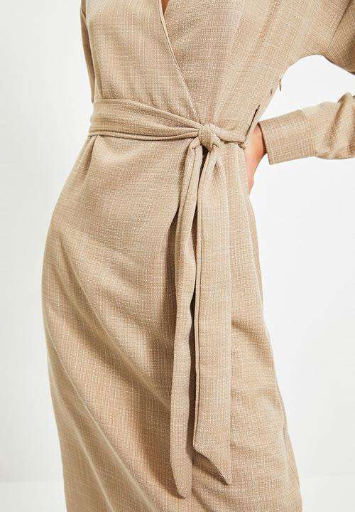 Belted double breasted collar dress - camel EU38/UK10