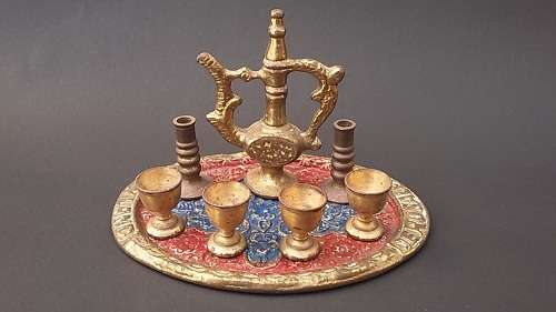 Gorgeous Miniature Coffee Pot and Cups set with two candle sticks made in Israel