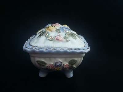 Beautiful trinket pot with flowers and gilt accents