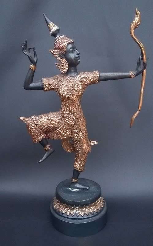 Bronze Statue, Partially Golden, From King Rama. Celestial Archer. Thailand, 1950s