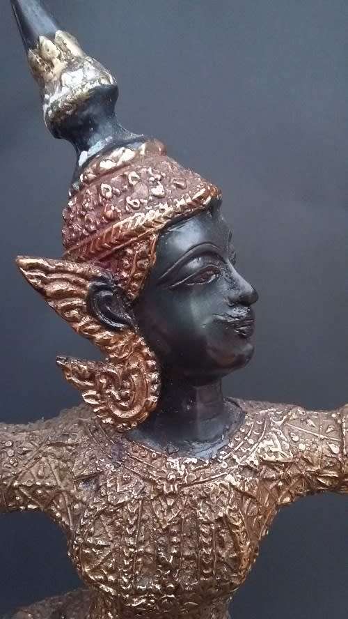 Bronze Statue, Partially Golden, From King Rama. Celestial Archer. Thailand, 1950s