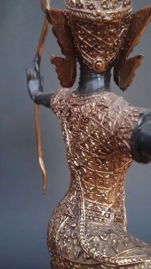 Bronze Statue, Partially Golden, From King Rama. Celestial Archer. Thailand, 1950s