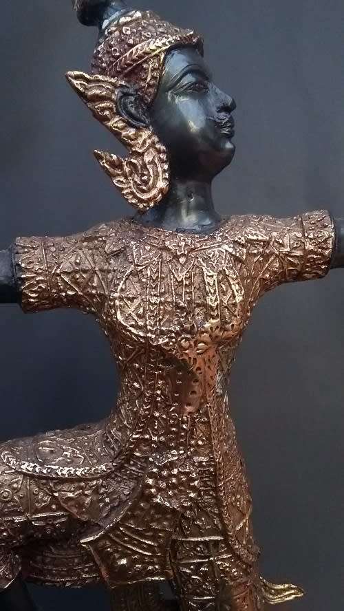 Bronze Statue, Partially Golden, From King Rama. Celestial Archer. Thailand, 1950s