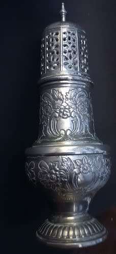 Amazing antique plated sugar shaker in great age related condition with exquisite detail
