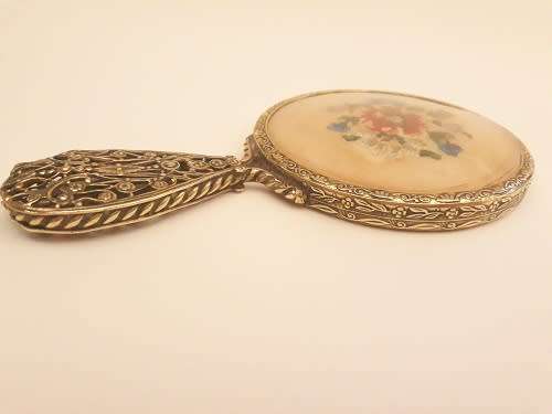 Vintage Hand Embroidered Gilt Mini Hand Mirror