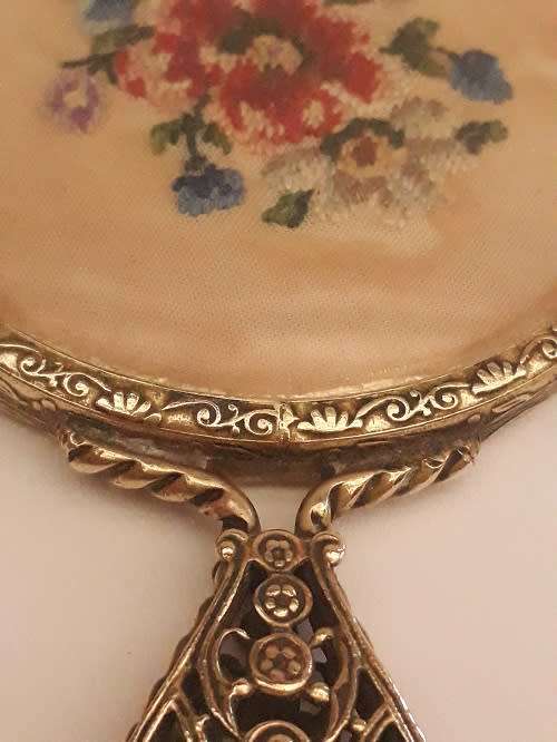Vintage Hand Embroidered Gilt Mini Hand Mirror