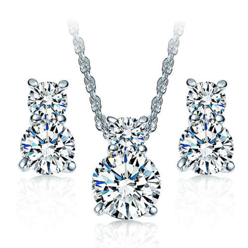 Amazing Three Piece Simulated Diamond Earring & Necklace Set