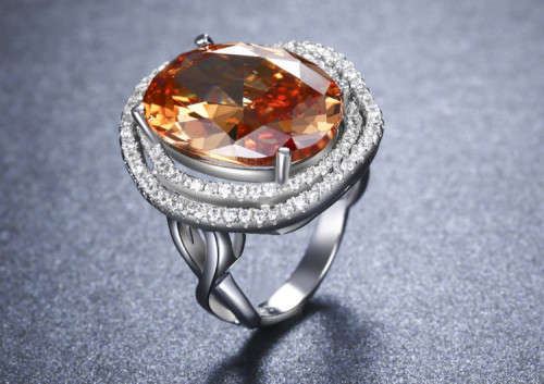 8 CARAT Oval cut Twisted Bank CR. Champagne Diamond Halo Ring. Size 9.