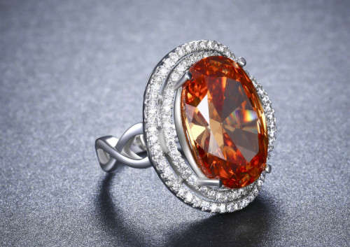 8 CARAT Oval cut Twisted Bank CR. Champagne Diamond Halo Ring. Size 9.