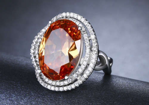 8 CARAT Oval cut Twisted Bank CR. Champagne Diamond Halo Ring. Size 9.