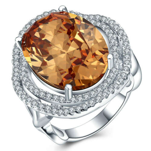 8 CARAT Oval cut Twisted Bank CR. Champagne Diamond Halo Ring. Size 9.