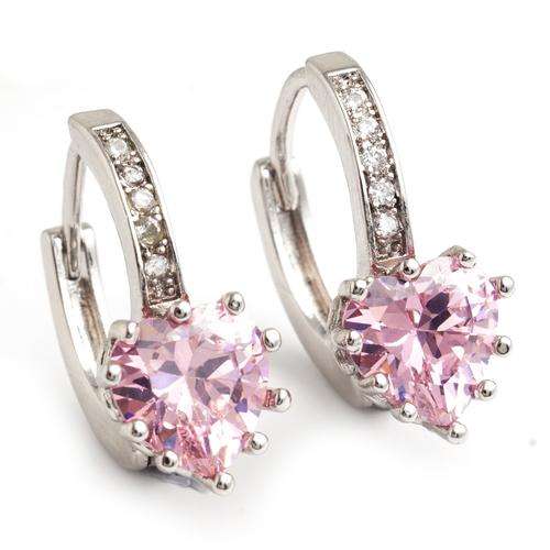 Elegant Pink Heart cut 3.5 Carat Simulated Diamond Hoop Leverback earrings