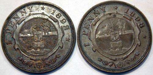 1892 AND 1898 ZAR 1 PENNIES BROWN !!!