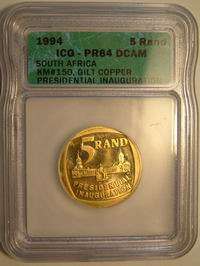 1994 Mandela Inauguration Gilt Copper R5 ICG Proof 64!!! RARE!!!!