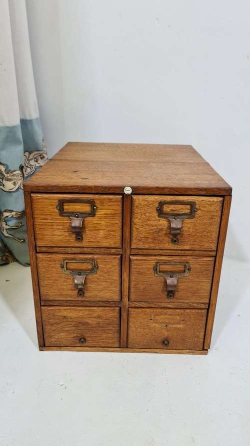 Antique 6 Drawer Library Card Unit