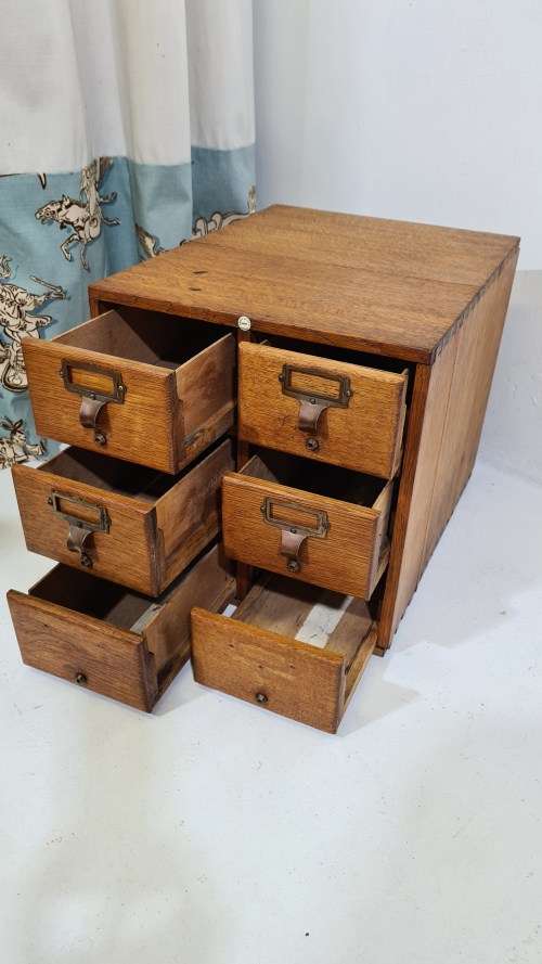 Antique 6 Drawer Library Card Unit