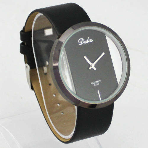 Black Fashion Watch with Leatherlike Strap