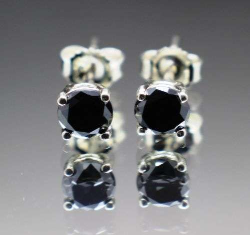 WOW *.76tcw REAL Natural Black Diamond Stud Earrings AAA Grade*