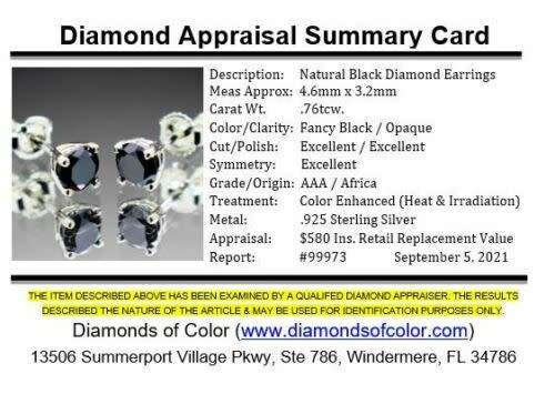 WOW *.76tcw REAL Natural Black Diamond Stud Earrings AAA Grade*