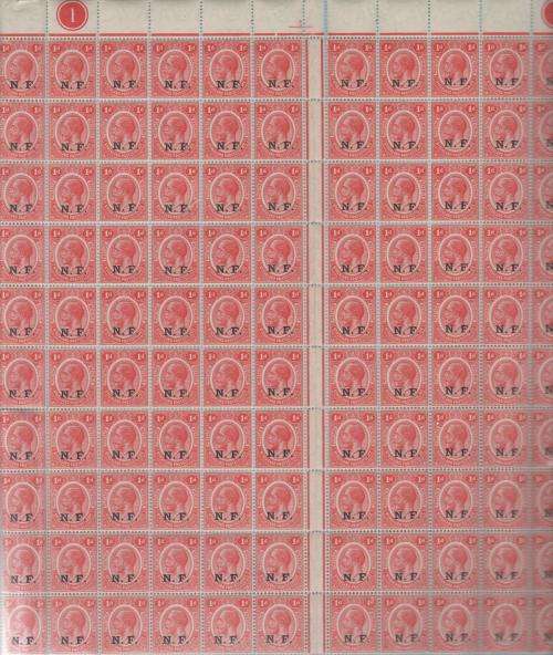 1916: NYASALAND-RHODESIA FORCE 1d X 2 TOP PANE OF 120 STAMPS, FINE UMM. SGN2 - VALUED OVER 360 GBP