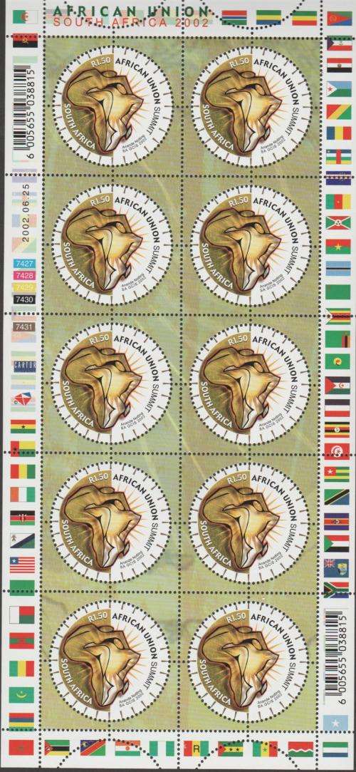 RSA, 25 JUNE 2002, AFRICAN UNION SUMMIT, CIRCULAR STAMP IN A SQUARE