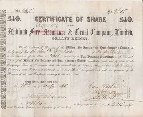 RSA - GRAAF REINET - SHARE CERTIFICATE - PLEASE NOTE: THERE IS A TEAR
