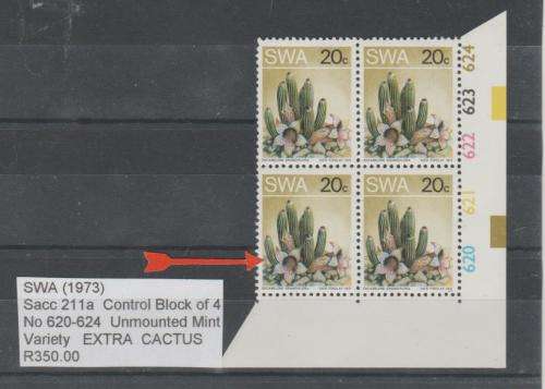 SWA - SACC211a, CONTROL BLOCK OF 4, VARIETY : EXTRA CACTUS, MNH