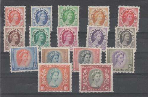 RHODESIA & NYASALAND: SACC1-15, SET OF 16, VERY FEINT HINGE MARKS, CV R2335.00