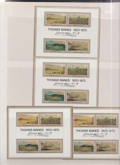 RSA: THOMAS BAINES COLLECTION IN ALBUM, CONTROL STRIPS, MINI SHEET, C/BLOCKS & VARIETIES, SEE SCANS