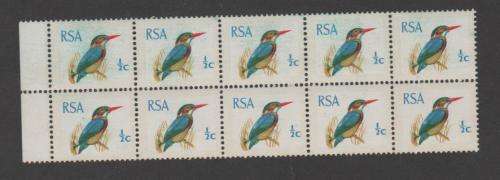 RSA, 1961/72 1ST DEFINITIVE ½c, LEFT MARGINAL BLOCK OF 10 WITH BLUE INK SMUDGES, VFM UNMOUNTED