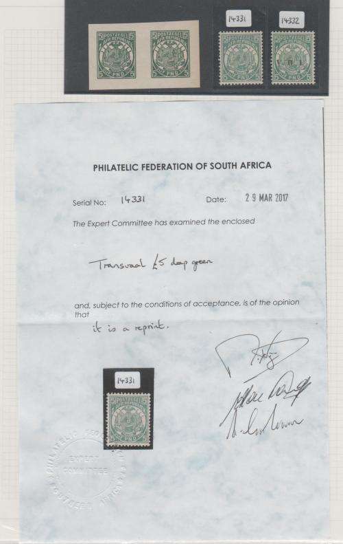TRANSVAAL 5pd: IMPERF PROOF PAIR: FOURNIER FORGERIES INCL. 2 POSTAL ITEMS ISSUED, INCL. CERTIFICATES