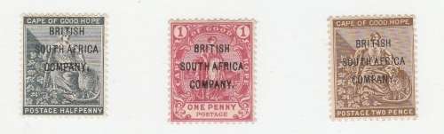 bsac over print on cape of good hope, saCC 51-53, mint*, cat value R1000.00
