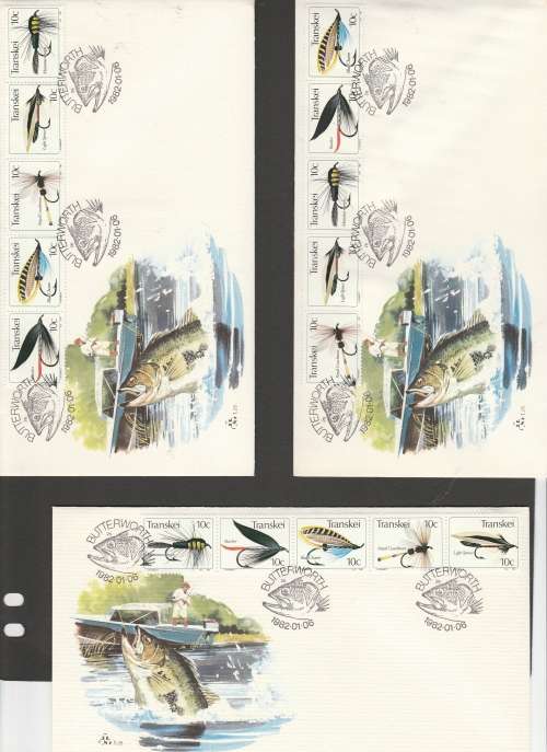 TRANSKEI : 06.01.82 FISHING FLIES 3RD SERIES (5X FDCS) (2X SCANS), NICE ITEM