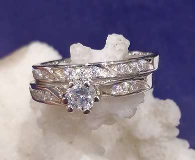Sterling silver ring - Sparkling CUBIC ZIRCONIA 2-piece set - size 6 / M