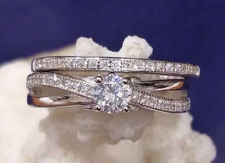 Sterling silver ring - Sparkling CUBIC ZIRCONIA 2-piece set - size 7 / O