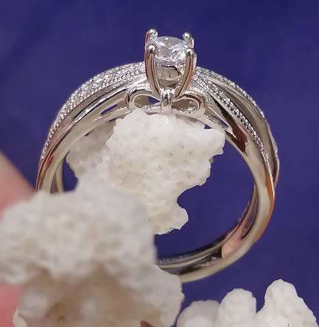 Sterling silver ring - Sparkling CUBIC ZIRCONIA 2-piece set - size 7 / O