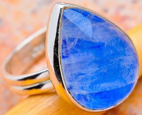 Sterling silver ring - RAINBOW MOONSTONE (size 7 / O)