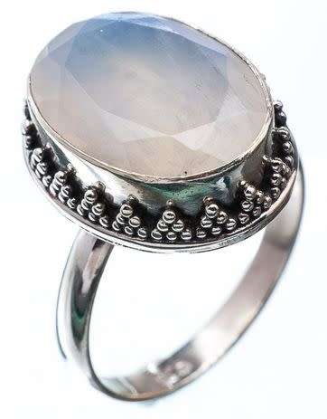 Sterling silver ring - RAINBOW MOONSTONE (size 9 / R half)
