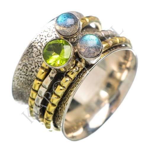 Sterling silver ring - LABRADORITE and PERIDOT (size 7 / O)