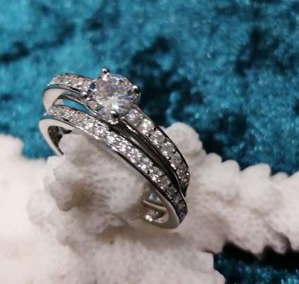 Sterling silver ring - Sparkling CUBIC ZIRCONIA 2-piece set - size 7 / O