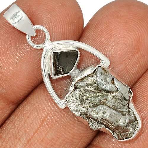 Sterling silver pendant - CAMPO DEL CIELO METEORITE and SHUNGITE
