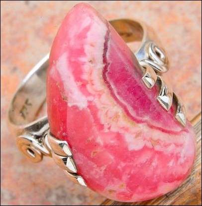 SALE ** Sterling silver ring - RHODOCHROSITE - Dreams Collection (size 7.75 / P to Q)
