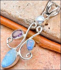 Sterling silver pendant - FIRE OPAL, AMETHYST & PEARL - Dreams Collection